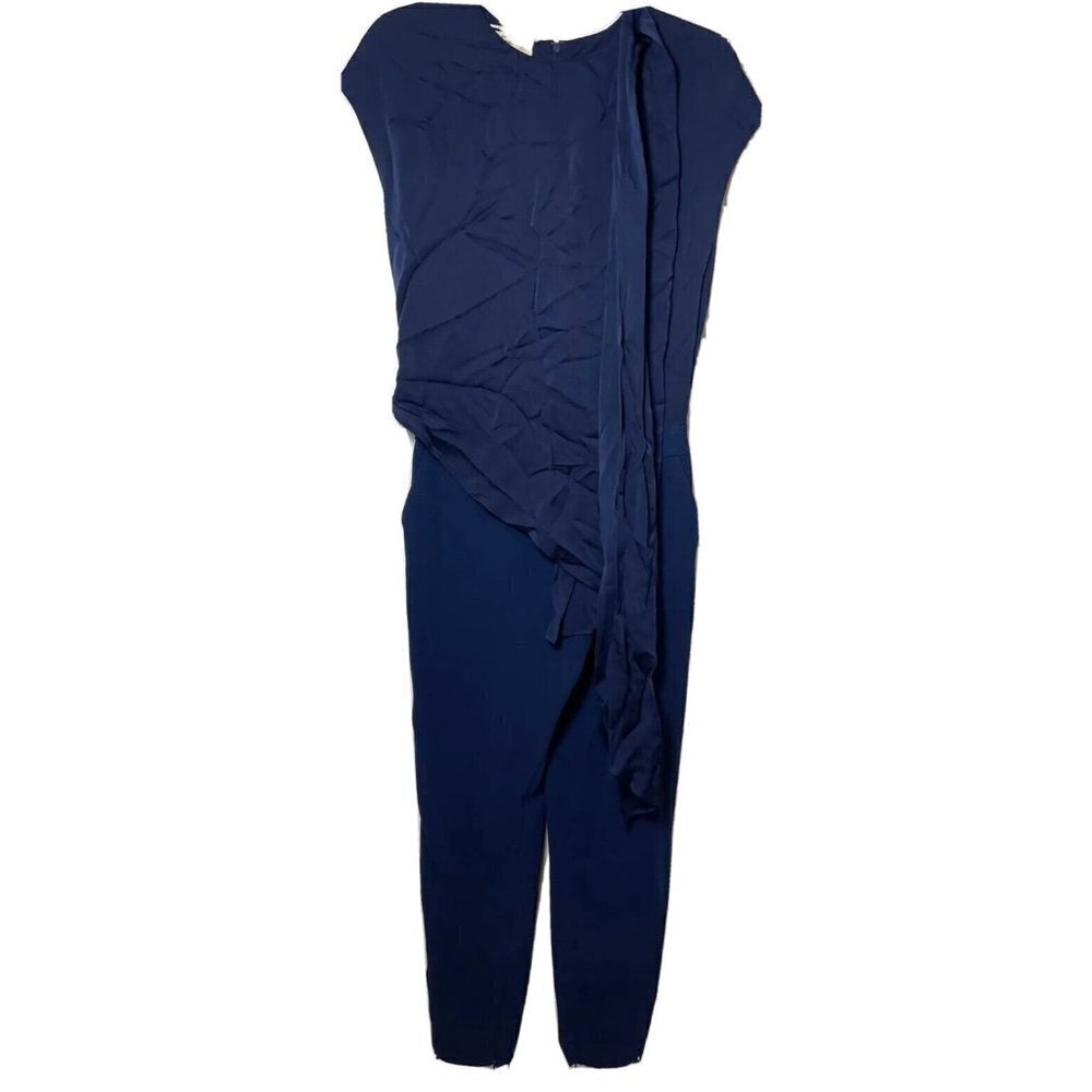 By Malene Birger Womens Lilas Tailored Jumpsuit Blue 32 Draped Silk Blend Pocket